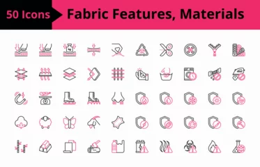 Fotobehang set of icons fabric properties, color pink, black © Eugen