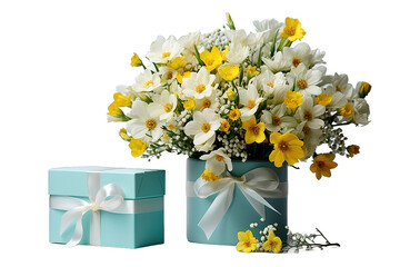 Handcrafted gift box with flowers isolated on a Transparent background. Generative AI
