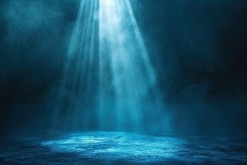 Dark and moody night scene with blue spotlights smoke and concrete textured wall creating grunge atmosphere for modern and edgy design room