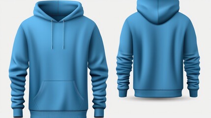 Set of blue front and back view tee hoodie hoody sweatshirt on transparent background cutout, PNG file. Mockup template for artwork graphic design - obrazy, fototapety, plakaty