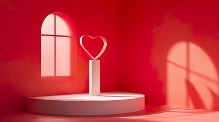valentine podium with heart shaped red background for product display