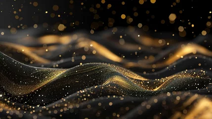 Poster luxury black wavy background with golden glitter sparkles © fledermausstudio