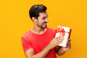 Male man gift box guy valentine celebrate surprise christmas birthday present