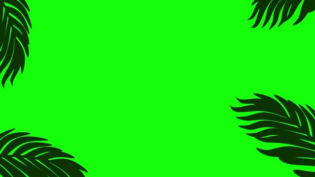 Animation of palm leaves moving in the wind against a green screen background. Tropical leaves frame.