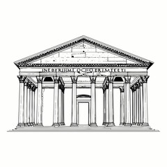 One single line drawing Pantheon landmark. Iconic ancient temple in Rome Italy. Tourism travel postcard home wall decor art poster print concept. Trendy continuous line draw design vector illustration - obrazy, fototapety, plakaty