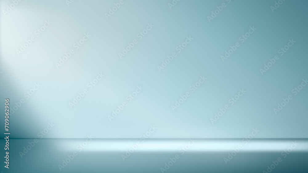 Aufkleber abstract minimal light blue background for product presentation. Shadow and light from windows on plaster wall.