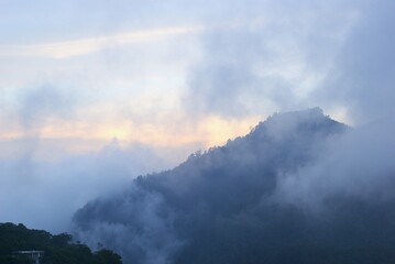 clouds over the mountains on sunset