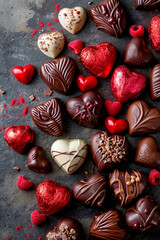 heart shaped chocolate candies. Selective focus.
