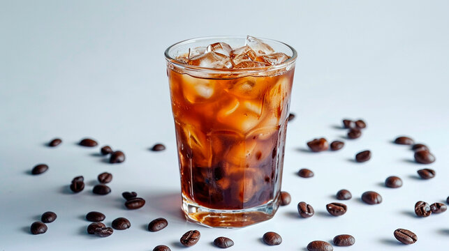 cold coffee with milk in a glass. Selective focus.