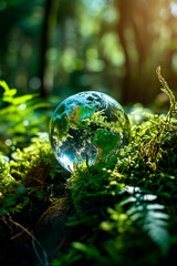 glass ball earth in nature. Selective focus.