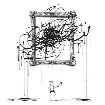 Artist admiring his abstract painting