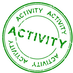 Grunge green activity word round rubber seal stamp on white background