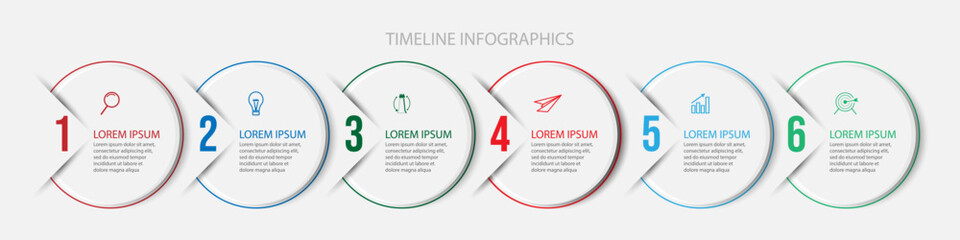 business infographic 6 parts or steps, there are icons, text, numbers. Can be used for presentation banners, workflow layouts, process diagrams, flow charts, infographics, your business presentations