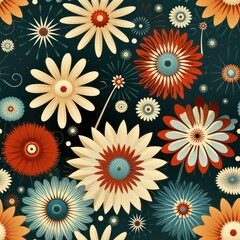 Fototapeta na wymiar Seamless retro style decorative flowers pattern background