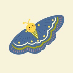 Cute, funny animal characters in cartoon style. owl, frog, fish, butterfly and crab. Kids style portrait of animals, children animal illustration