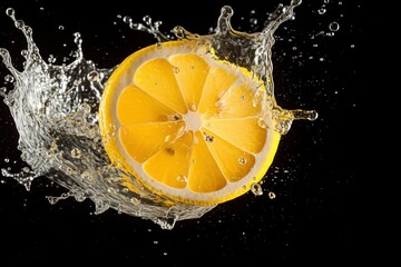 A slice of lemon splashing into a splash of water