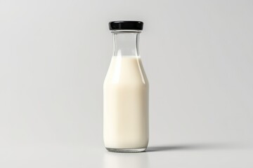 Clear glass bottle filled with milk for mockup - obrazy, fototapety, plakaty