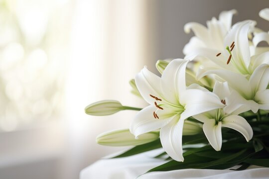 Funeral concept image with lily flowers shallow