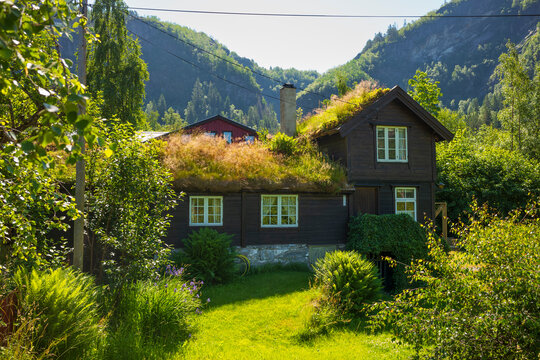 Environmental friendly green roof on a two-story Norwegian home
