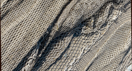 Old fishing net close-up.