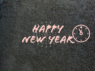 Clock dark background texture with beautiful writing happy new year.