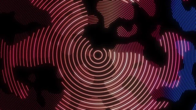 Loop Animation Of Circle Halftone Particle Glowing Circle Animation High Tech Background. Digital Glowing Circle Shape Particle Randomly Moving like disco, music, vj, loop background, Glowing Particle