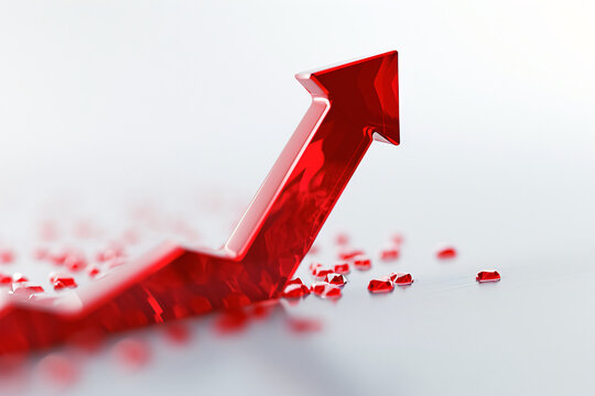 Financial stock market red rising arrow, 3D arrow rendering concept illustration