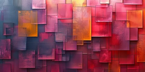 An abstract composition of overlapping squares and rectangles, creating a sense of depth and dimension. Play with warm and cool color palettes for visual interest. - obrazy, fototapety, plakaty