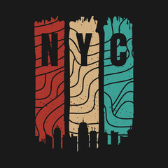 Retro New York City with buildings silhouette in brush strokes.
