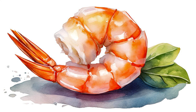shrimp on white background, watercolor art design