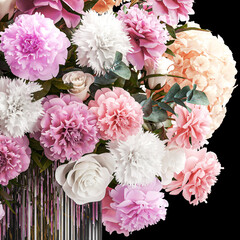 Beautiful bouquet in glass vase rose peonies hydrangea