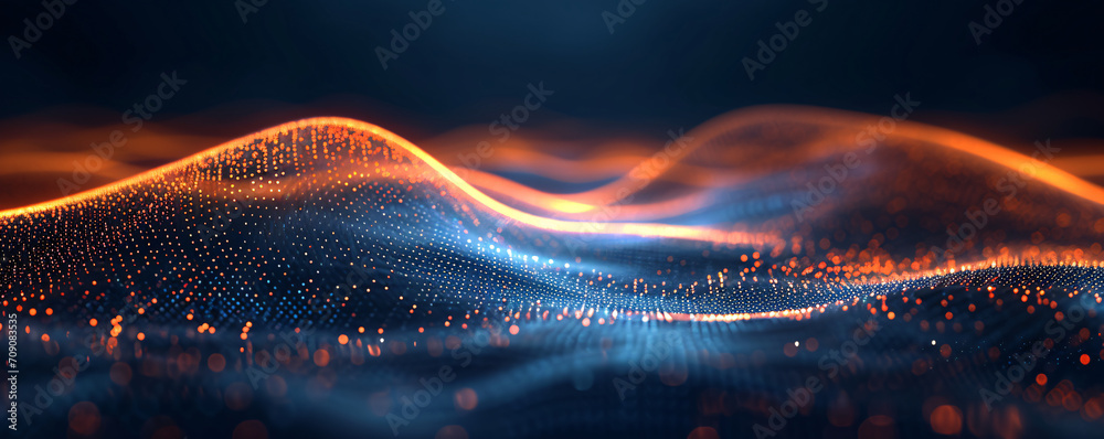 Wall mural abstract wave particle technology background design, big data communication technology science and t