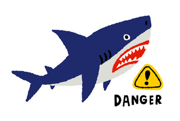 海洋危険生物ホオジロザメの手描きイラスト
