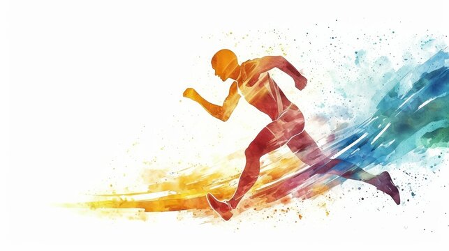 Running athlete watercolor hand paint vector ilustration   