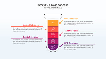 Test Tube Shape Infographic With 5 Steps and Editable Text for Business Plans, Business Reports, and Website Design.