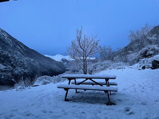 bench in the snow