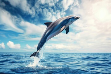 Fototapeta premium a dolphin leap from water sea surface to breath by air or 