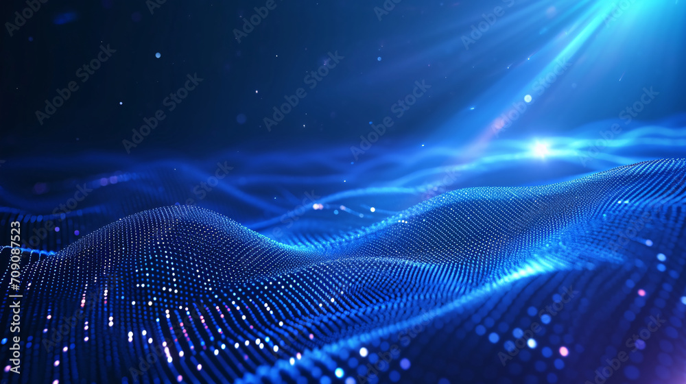 Wall mural abstract wave particle technology background design, big data communication technology science and t