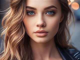 Fototapeta premium Portrait of a beautiful young woman with makeup and hairstyle.