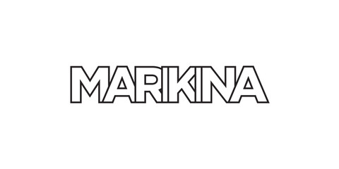 Marikina in the Philippines emblem. The design features a geometric style, vector illustration with bold typography in a modern font. The graphic slogan lettering.