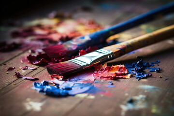 Fototapeta premium Blue brush colours paint art hobby acrylic design artist painter creativity palette
