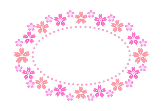 桜の楕円形フレーム　素材　丸　和風　見出し　飾り枠　飾り罫　おしゃれ　シンプル　お花見　入学　卒業　ひなまつり　ひな祭り　年賀　新春　白バック　透過