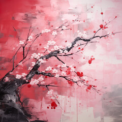 abstract sakura japanese paint