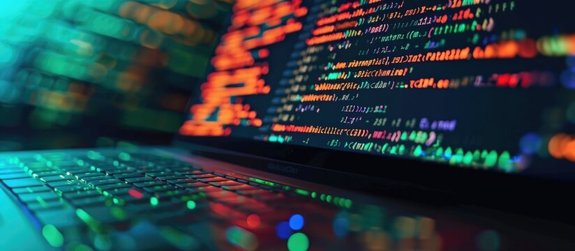 Code for hacking displayed on laptop screen.