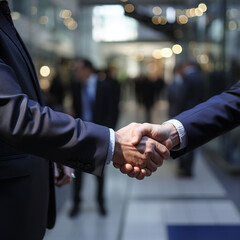 senior business people shaking hand after business job interview at office building