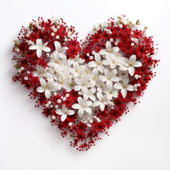 Heart symbol made of flowers blossom on white background. Valentine's day-wedding. advertisement, copy text space. birthday, card.