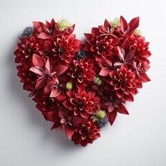 Fototapeta premium Heart symbol made of flowers blossom on white background. Valentine's day-wedding. advertisement, copy text space. birthday, card.