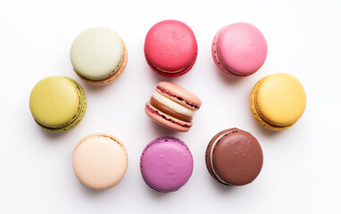 Obraz premium Macarons sweet cookies Isolated on White background Generated AI