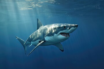 Fototapeta premium white shark beast hunting victim on under water of sea