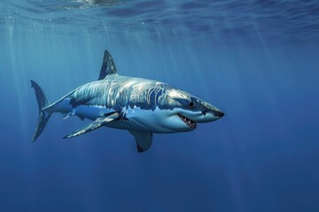 white shark beast hunting victim on under water  of sea